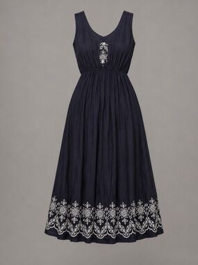 NIRMAL Black & White Embroidered Sleeveless Midi by Subhai Apparel